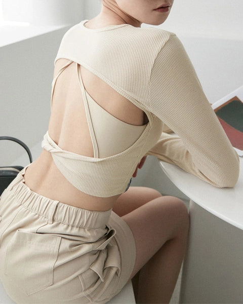 リブ編ツイストデリエールロングヨガスリーブ 3120