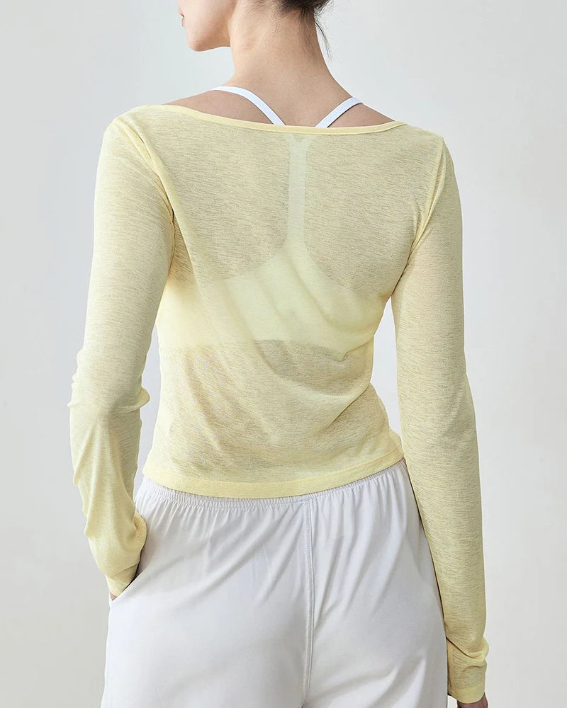 2wayフロントツイストハーフシアーロングトップ 3139