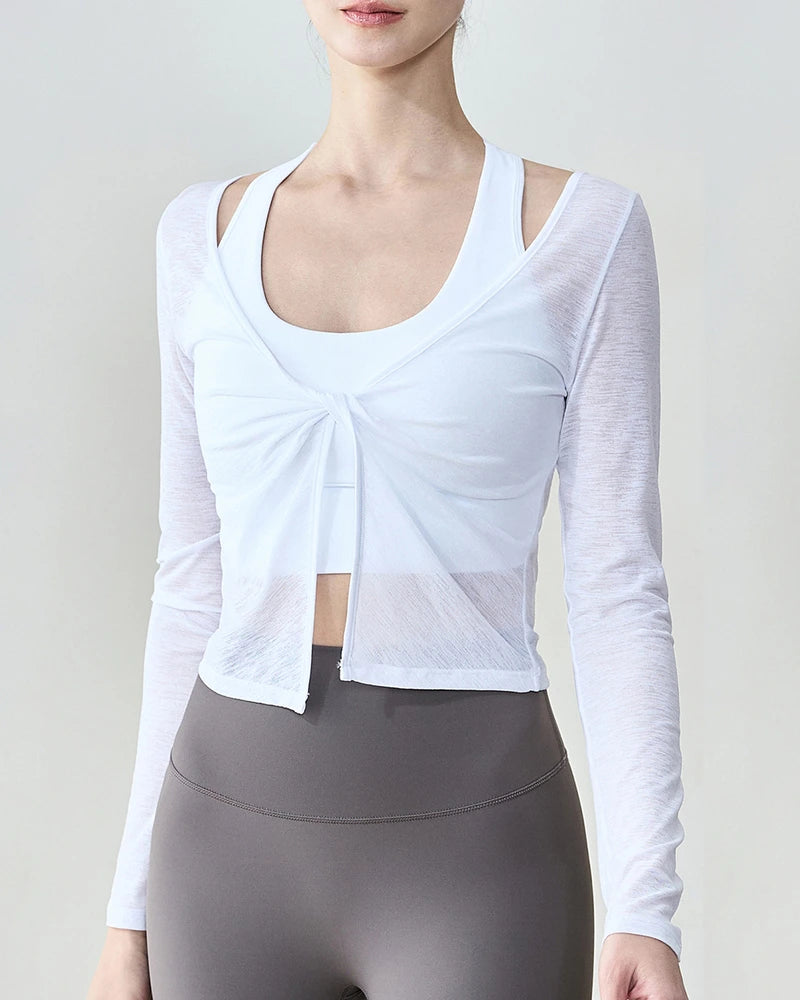 2wayフロントツイストハーフシアーロングトップ 3139