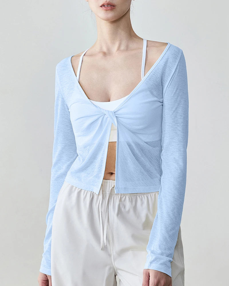 2wayフロントツイストハーフシアーロングトップ 3139