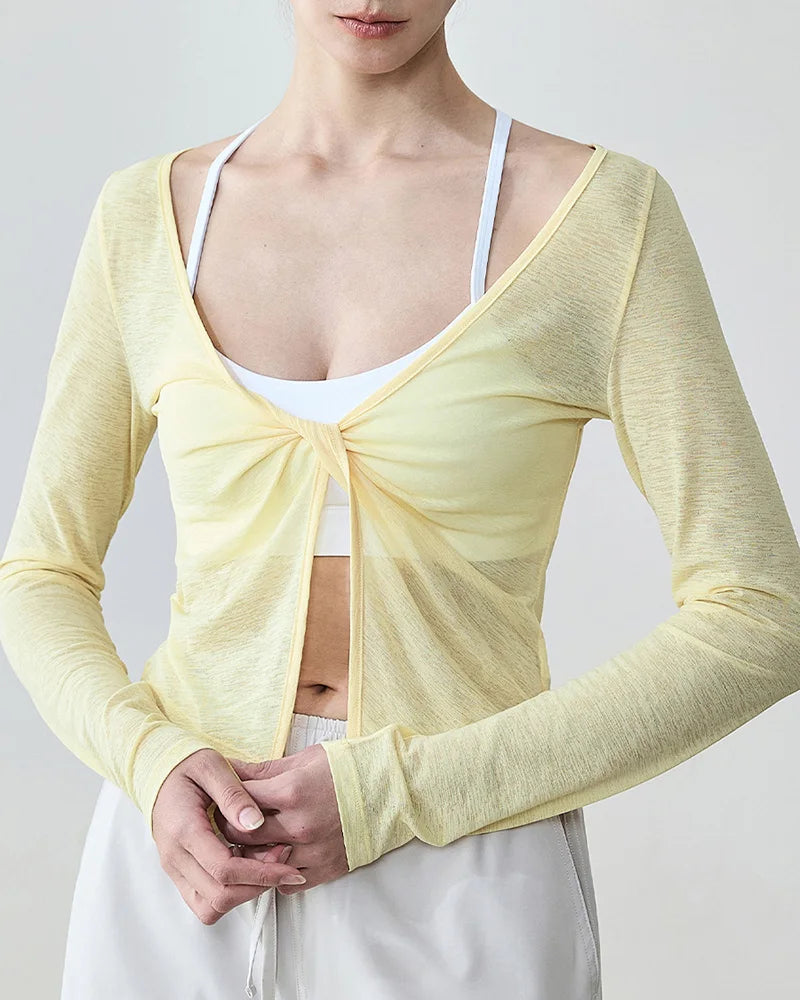 2wayフロントツイストハーフシアーロングトップ 3139