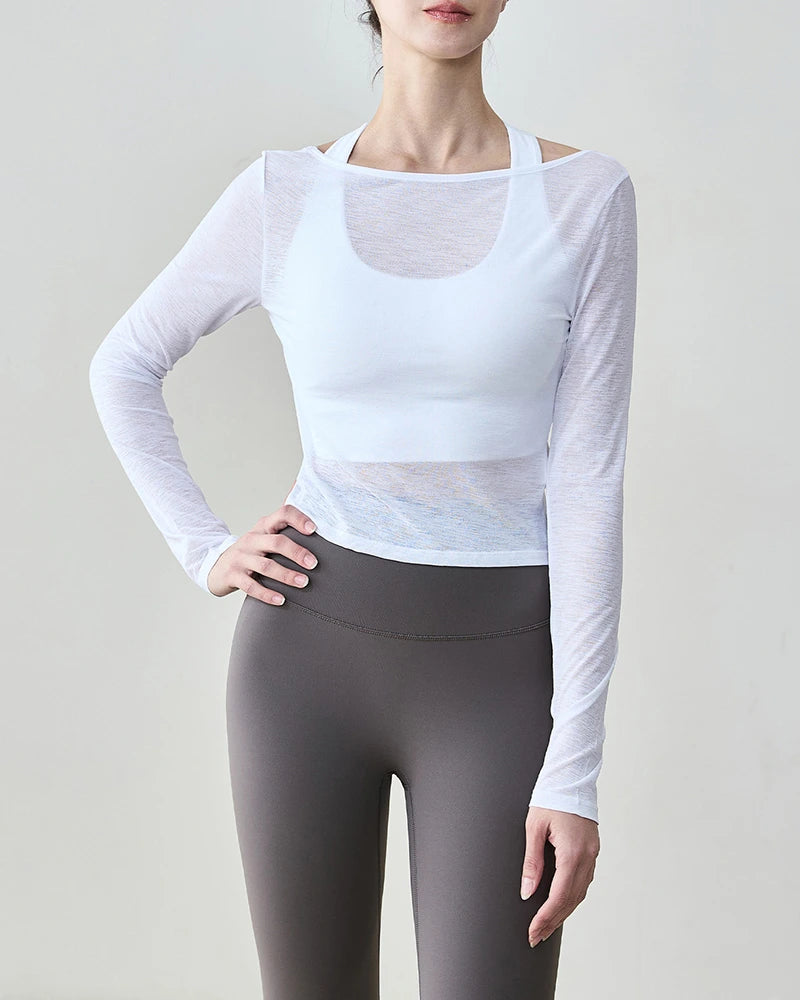 2wayフロントツイストハーフシアーロングトップ 3139