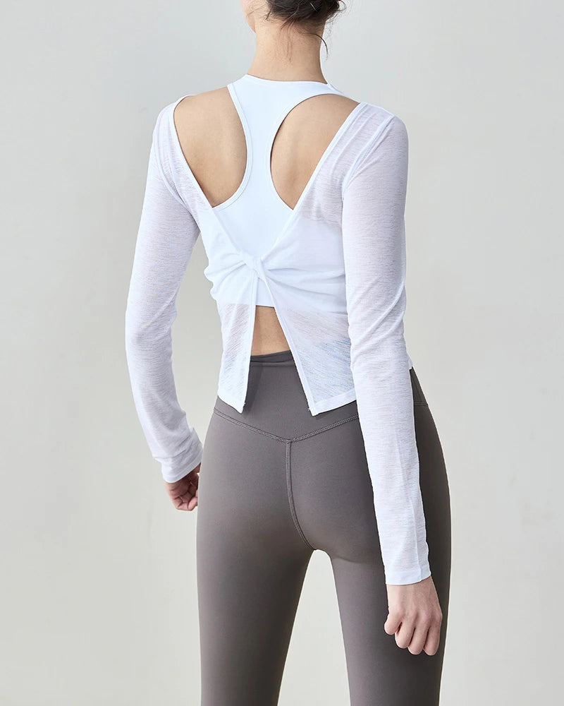 2wayフロントツイストハーフシアーロングトップ 3139