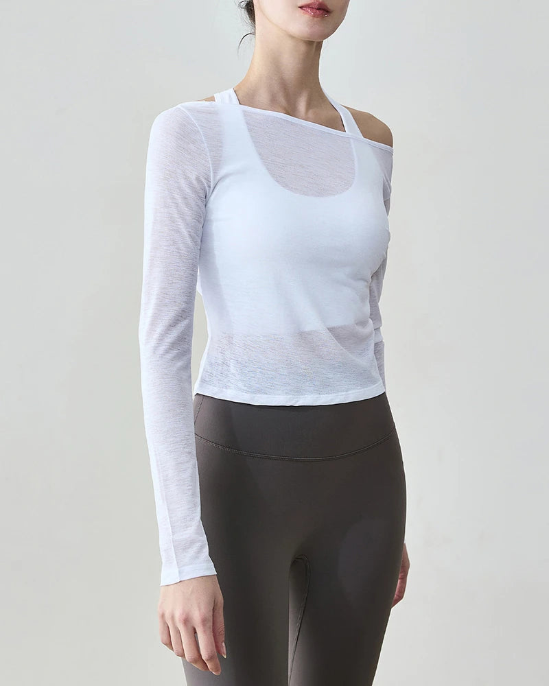 2wayフロントツイストハーフシアーロングトップ 3139