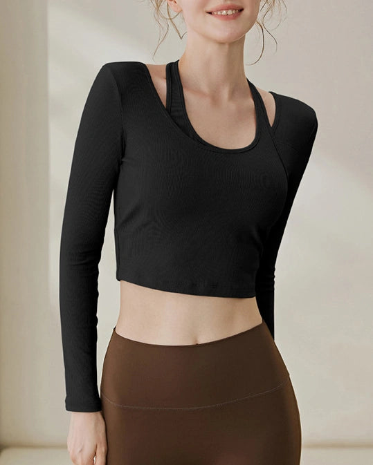 ホルターネック バックスタイル レイヤード風長袖 3141