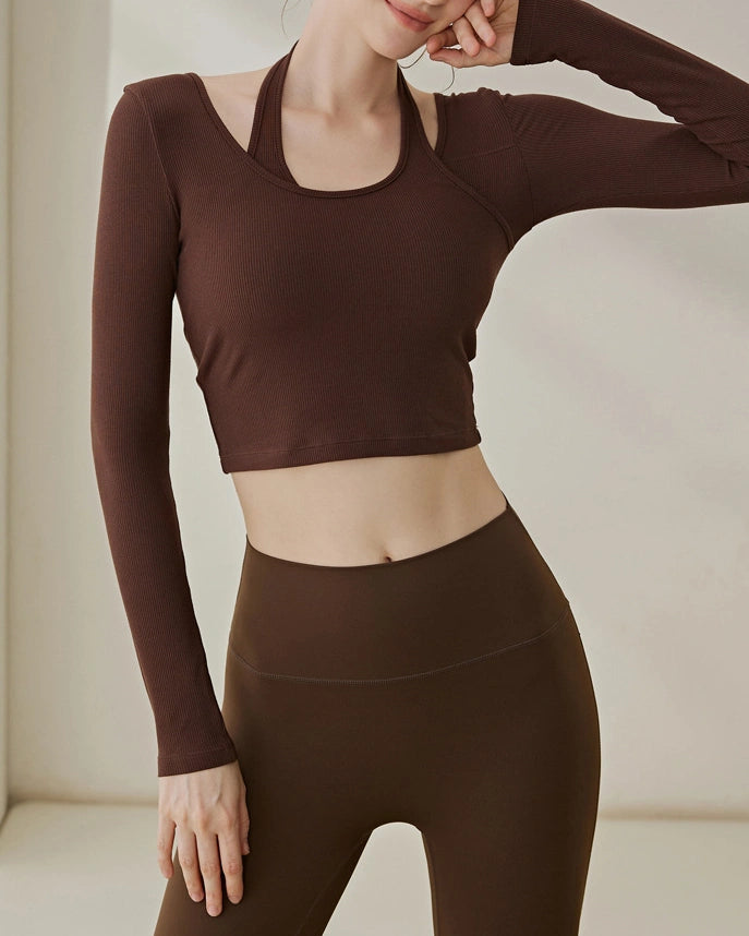 ホルターネック バックスタイル レイヤード風長袖 3141