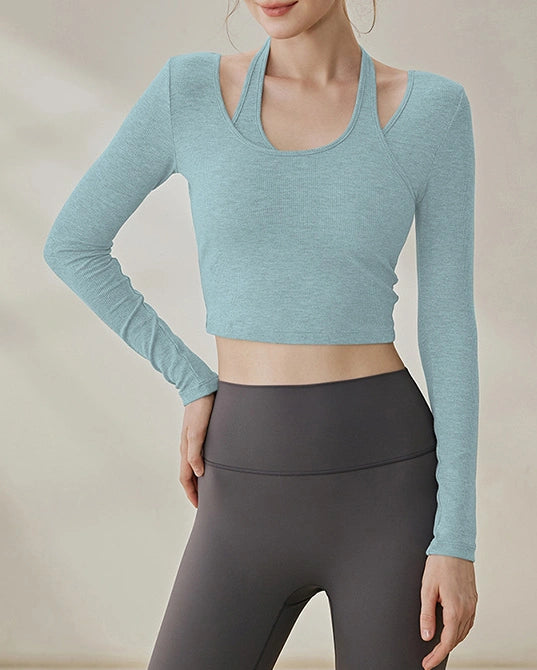 ホルターネック バックスタイル レイヤード風長袖 3141