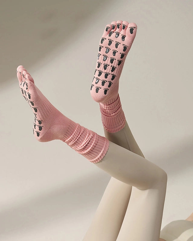 ミドル丈 5本指ヨガソックス 滑り止め付き 3147