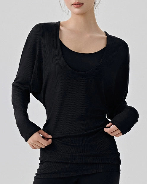 レアシュルUネックロングリブニット 3071