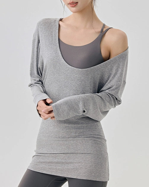 レアシュルUネックロングリブニット 3071