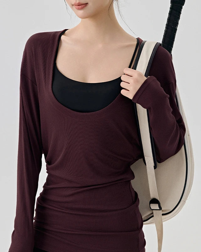 レアシュルUネックロングリブニット 3071