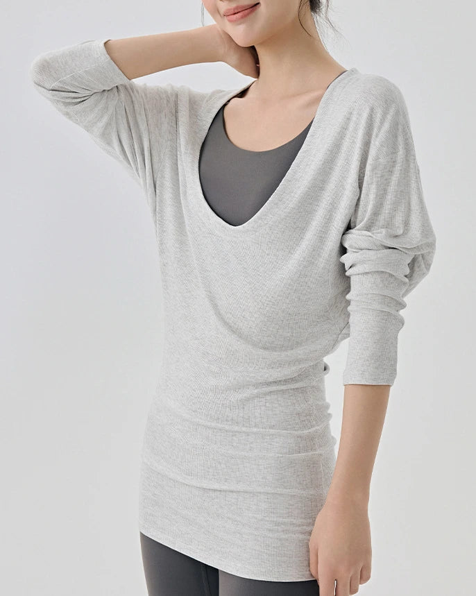 レアシュルUネックロングリブニット 3071