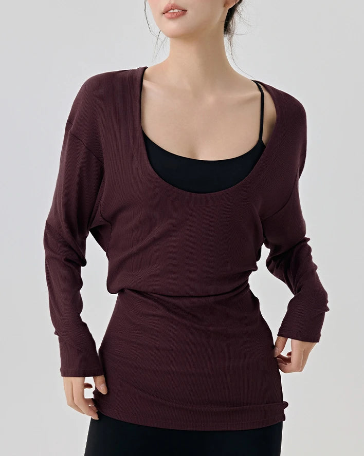 レアシュルUネックロングリブニット 3071