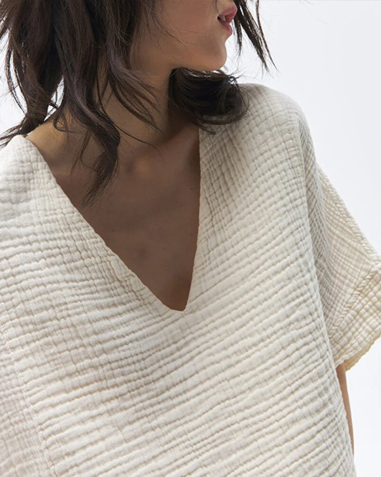 Vネックワッフルニットゆったりヨガトップ 3085