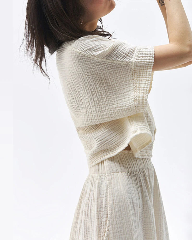 Vネックワッフルニットゆったりヨガトップ 3085