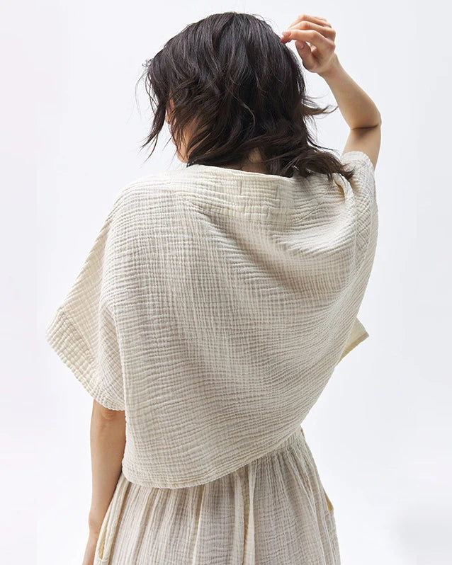 Vネックワッフルニットゆったりヨガトップ 3085